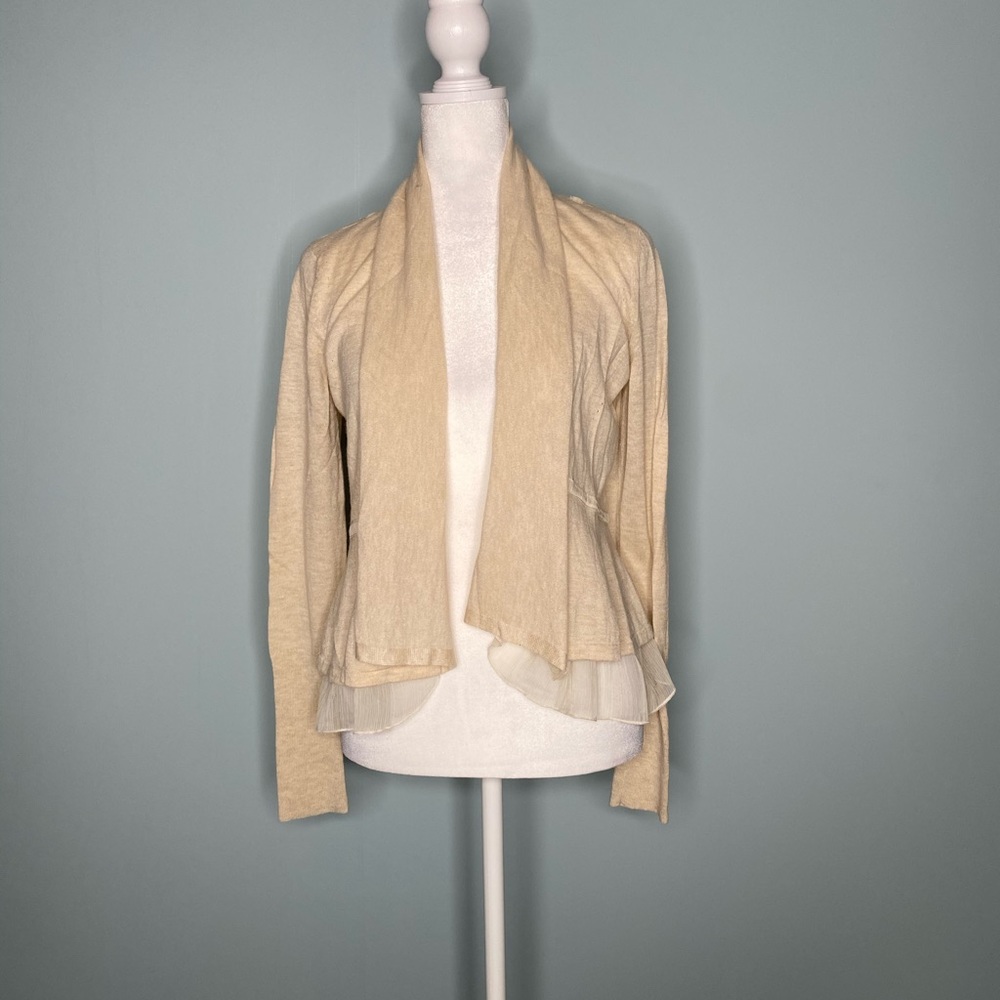 NEW Anthropologie beige ruffle cardigan Size XS